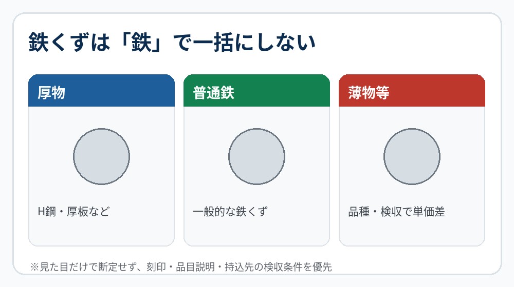 鉄くずの品種と検収条件の違いを示す図